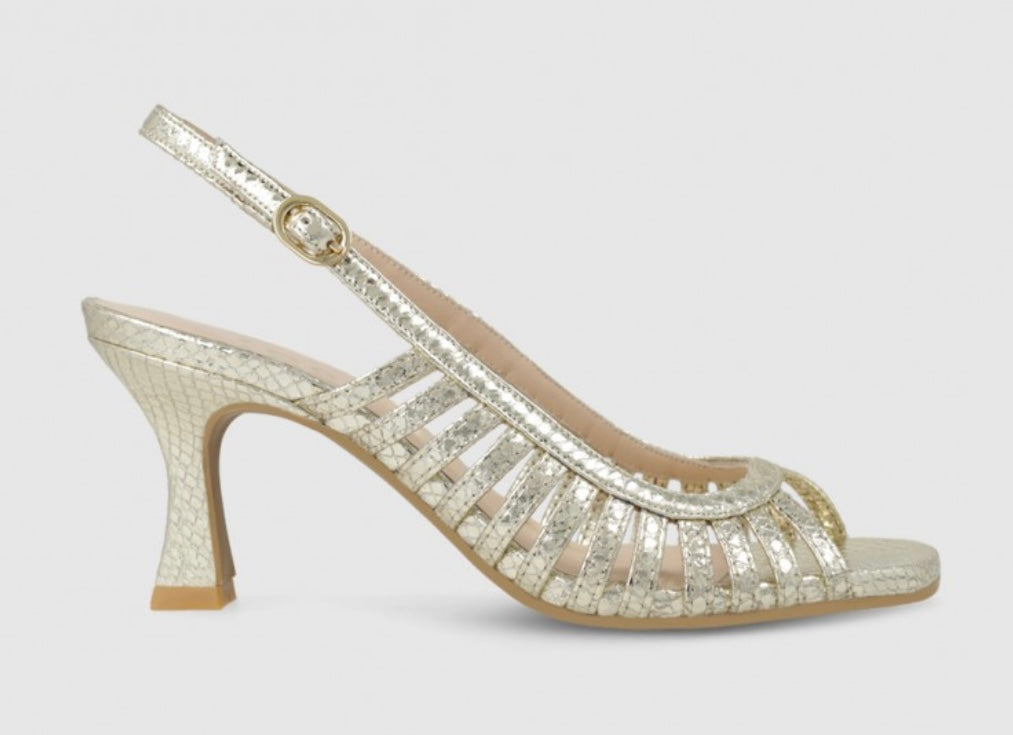 Lodi peep toe sling back gold sandals