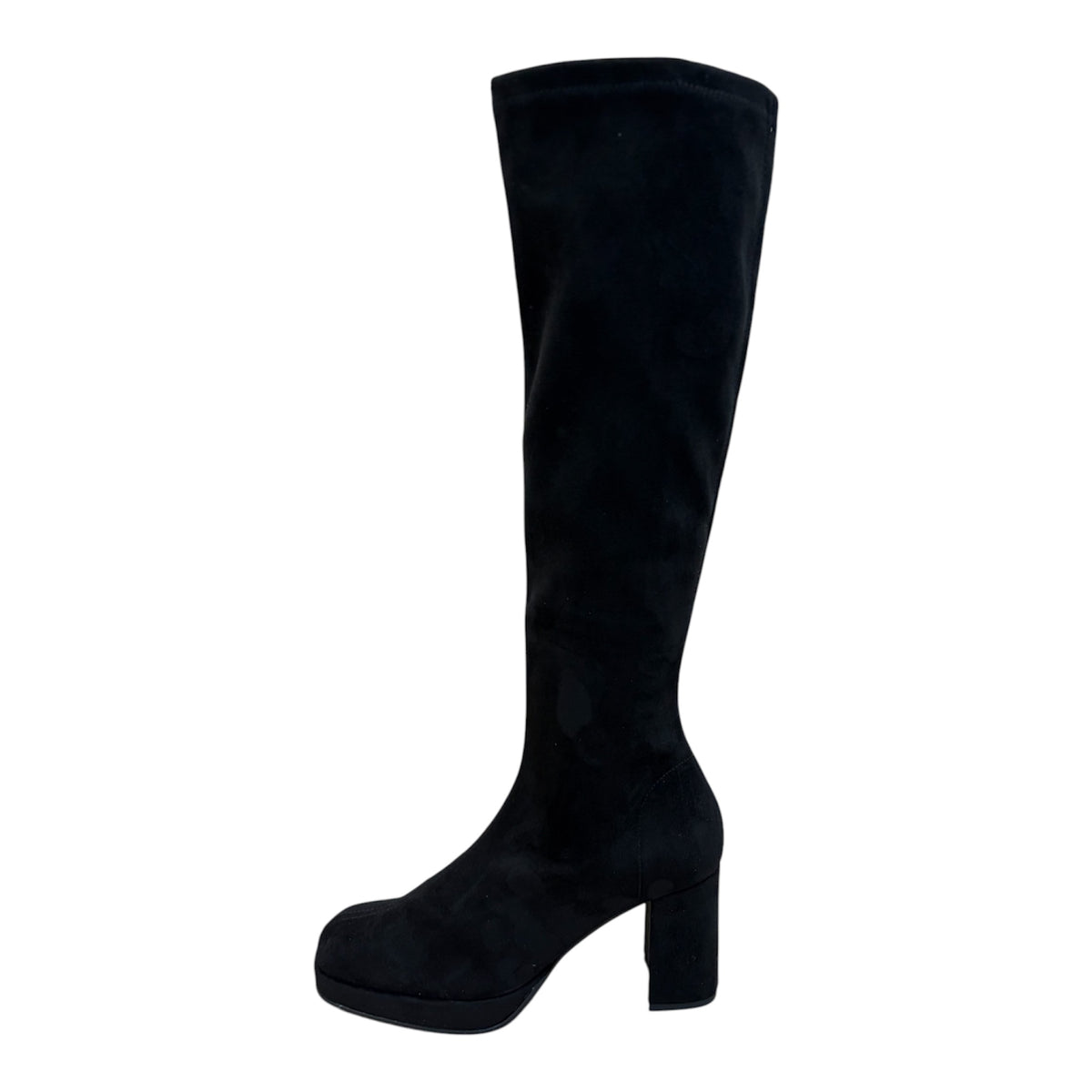 Miss Elastic black suede knee high platform boots M5A