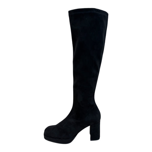 Miss Elastic black suede knee high platform boots M5B