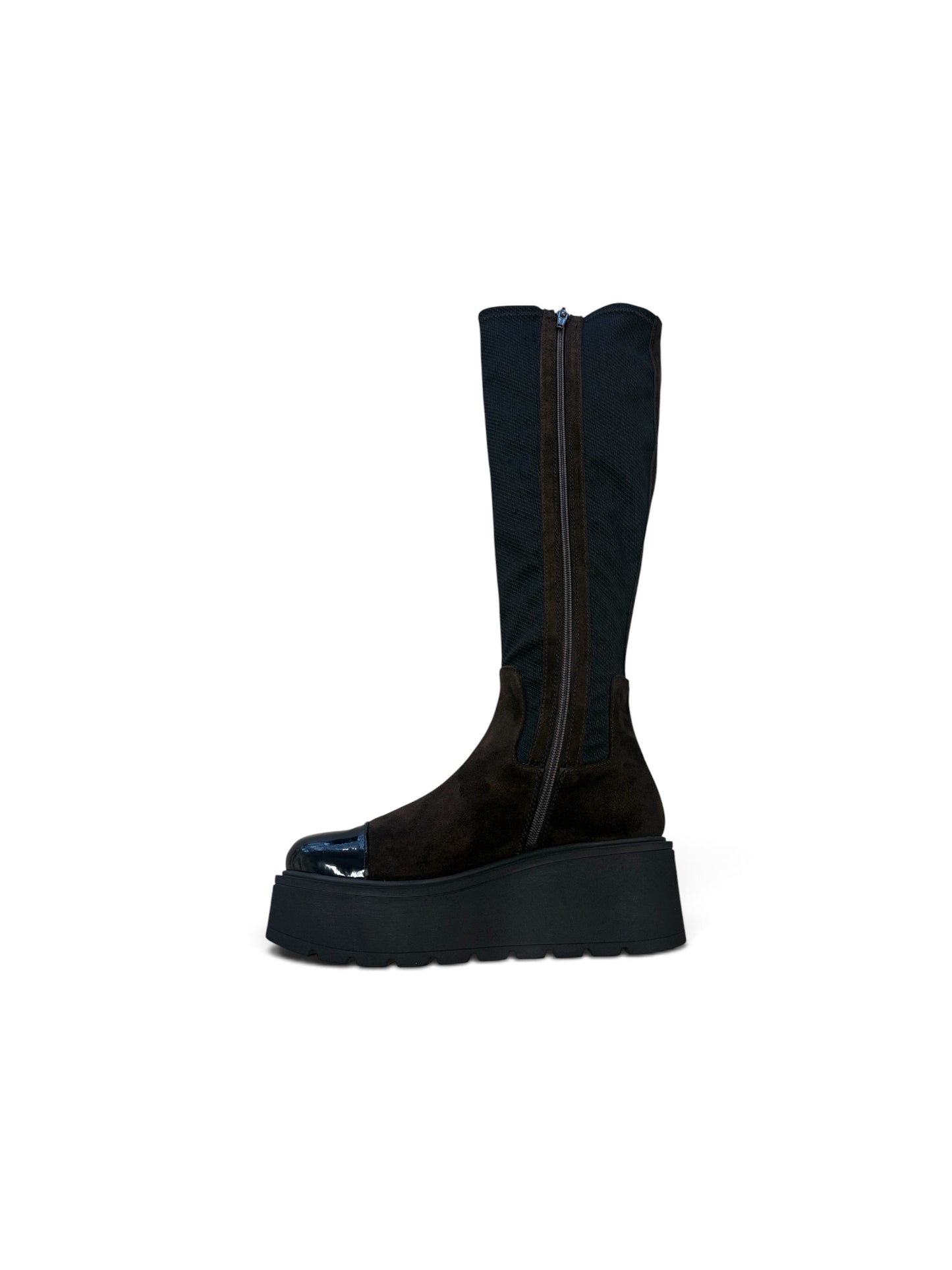 MarcoMoreo Brown suede platform knee high wedge boots