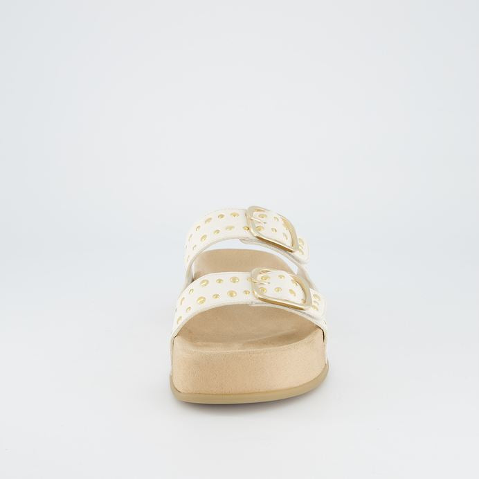 Paul Green white leather mules with gold studded detail - Melissakshoes