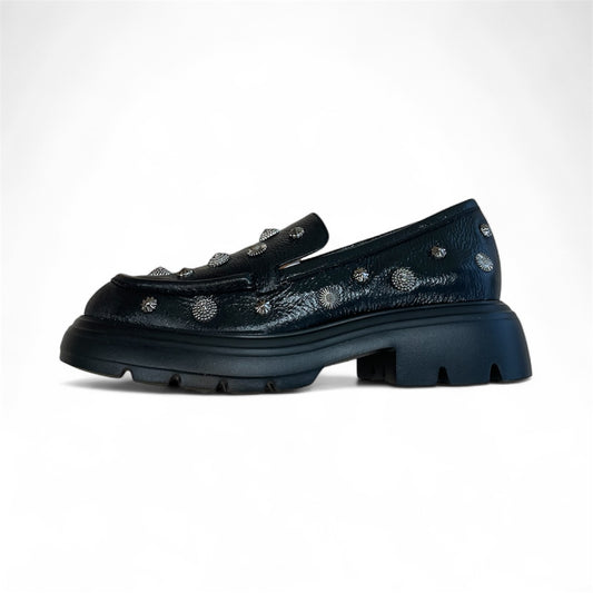 Marian black leather studded moccasins