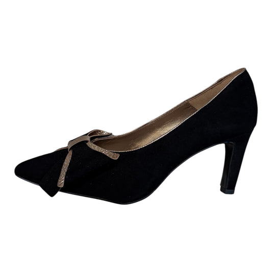 Marian Black suede Court Shoes with Metallic Bow Detail