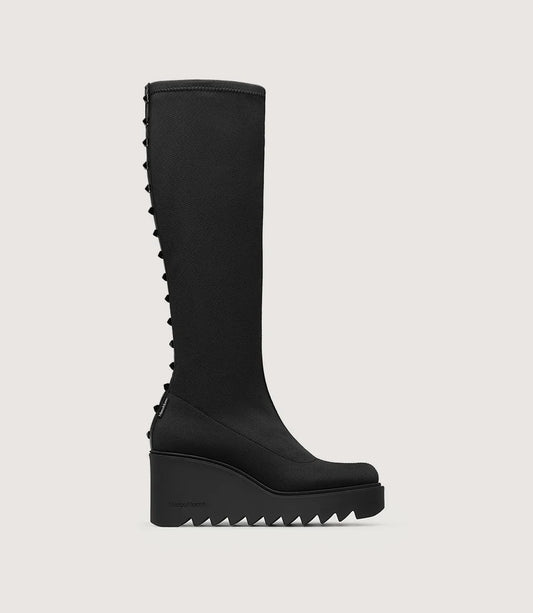 Marco Moreo black knee high stretch with wedge  boots with stud detail