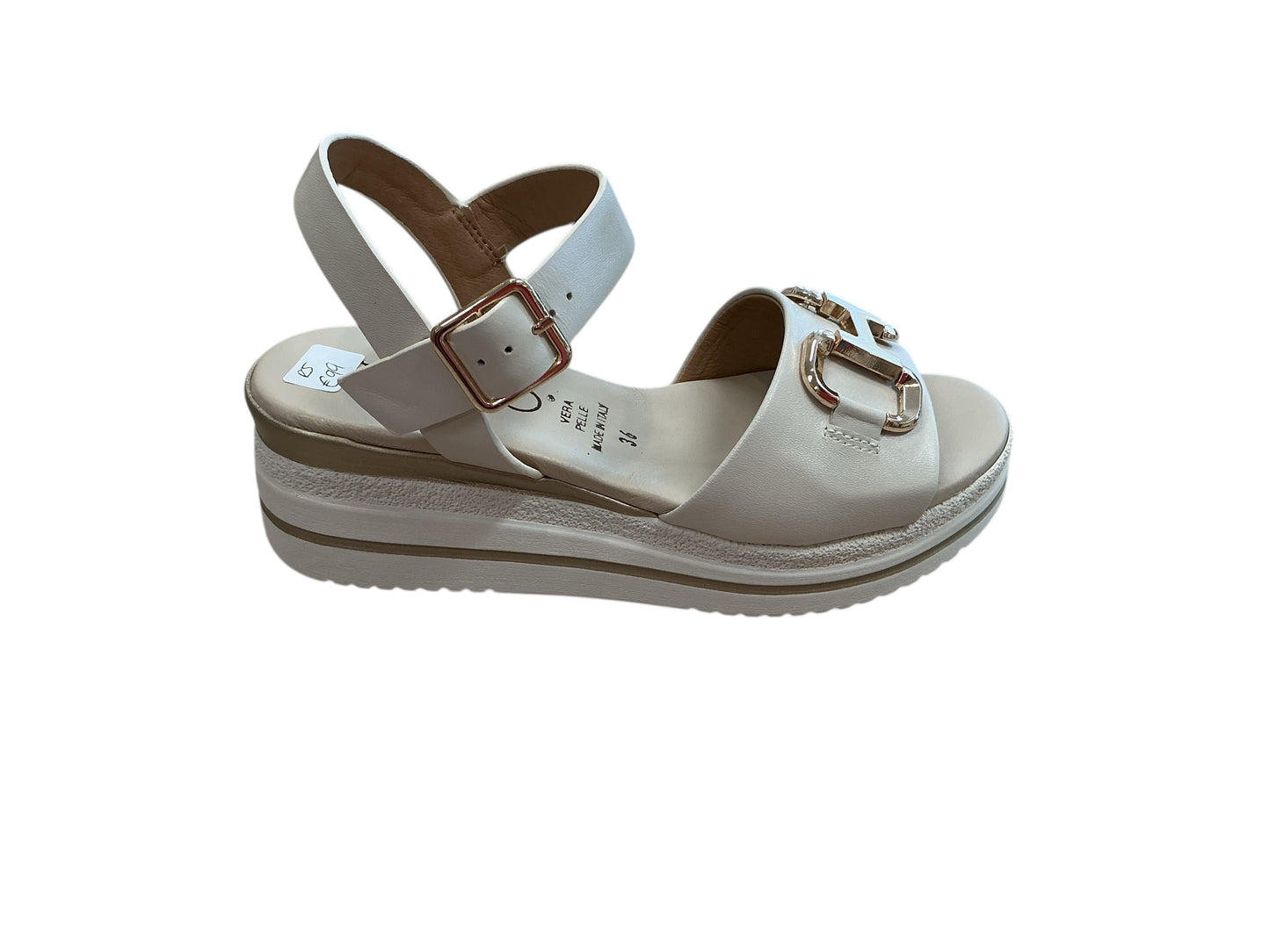 Repo cream leather sandals with snaffle brouch design - Melissakshoes