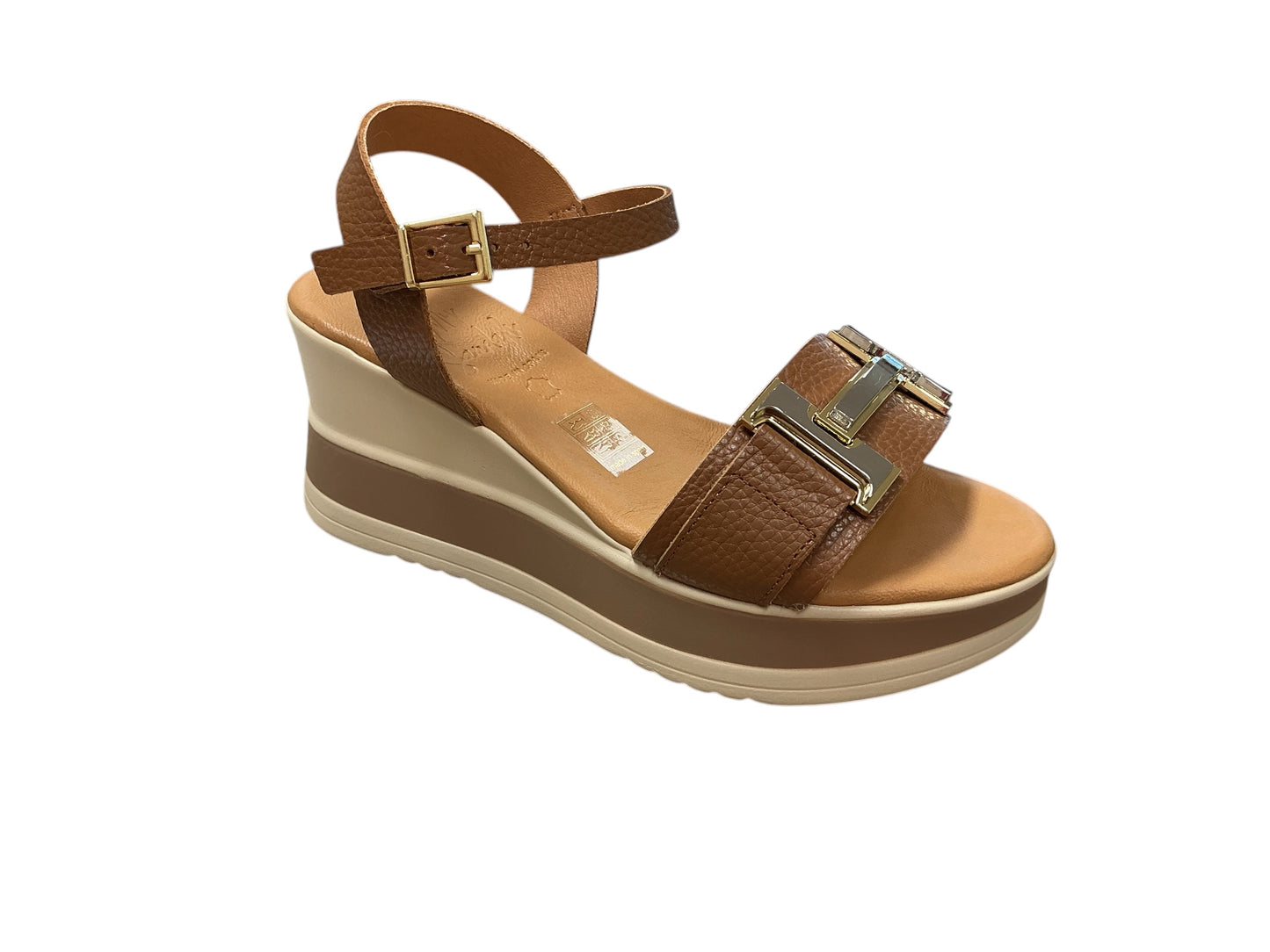 Oh My Sandals tan leather wedge platform sandal