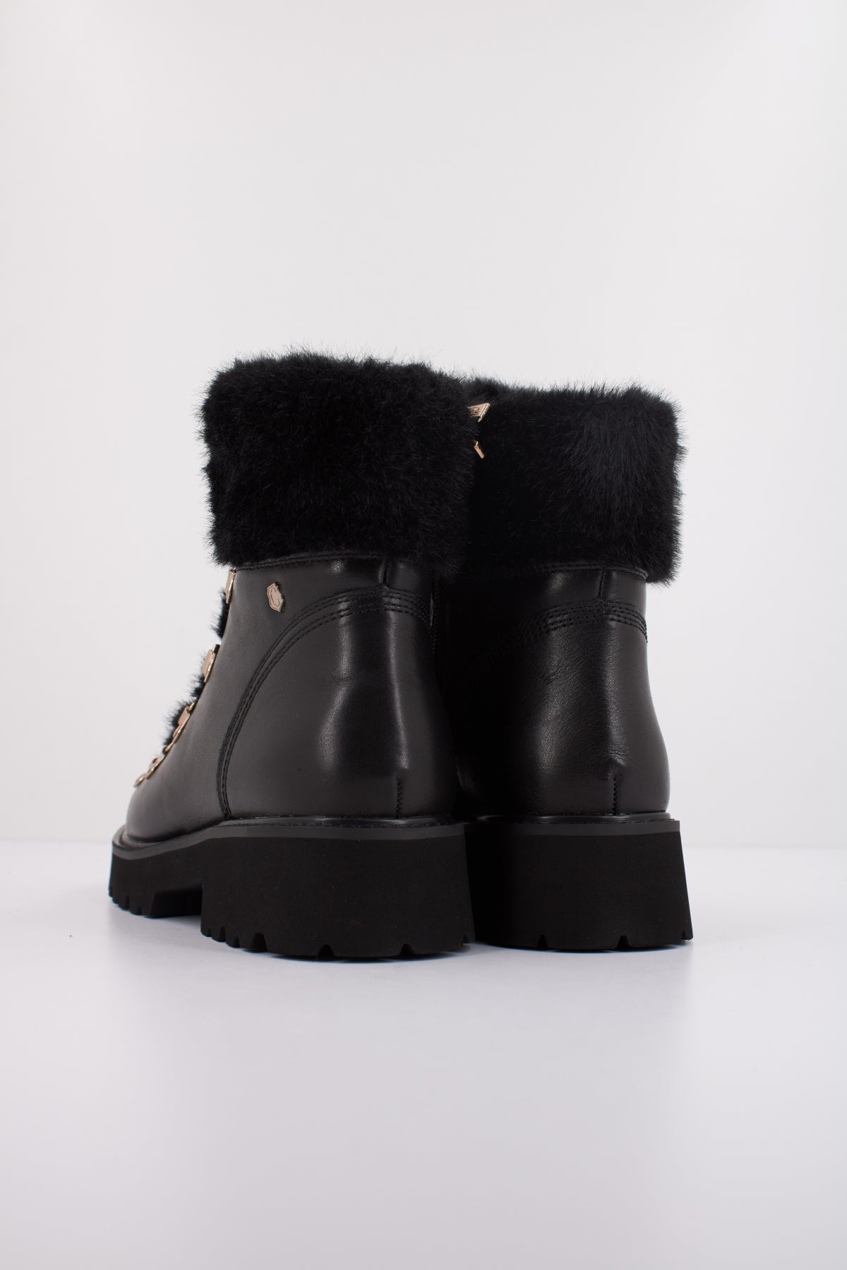Carmela black leather lace up boots with fur
