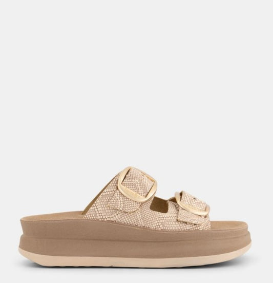 Fantasy sandals rose gold leather platform sandals