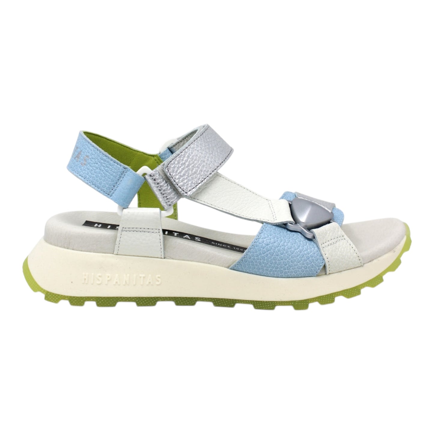 Hispanitas blue white and silver leather sandals