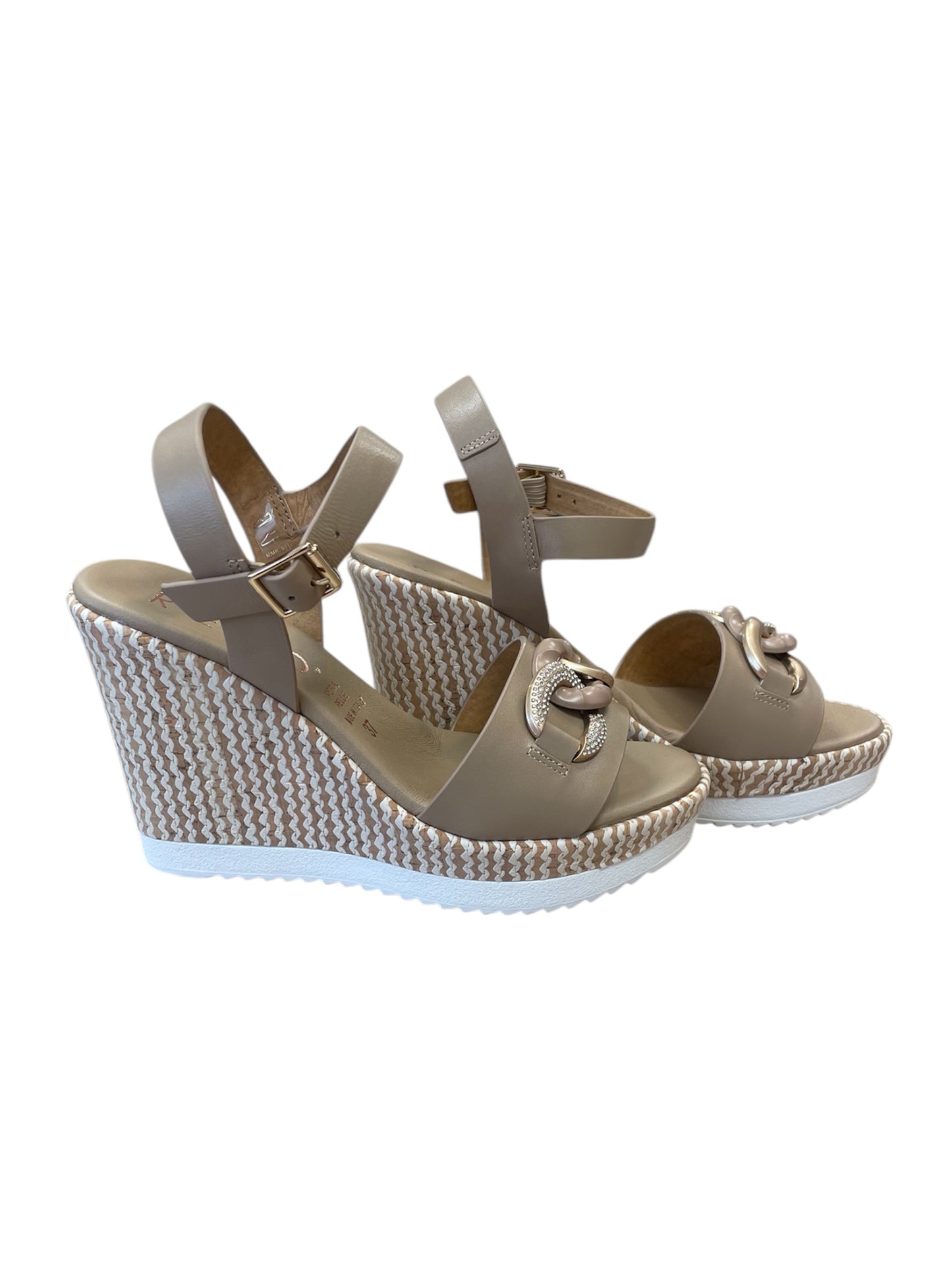 Repo beige leather platform wedge sandals