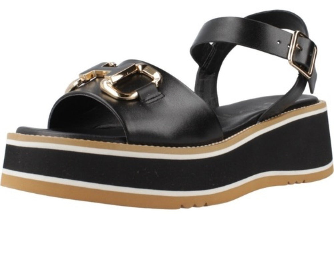 Repo black leather platform sandals