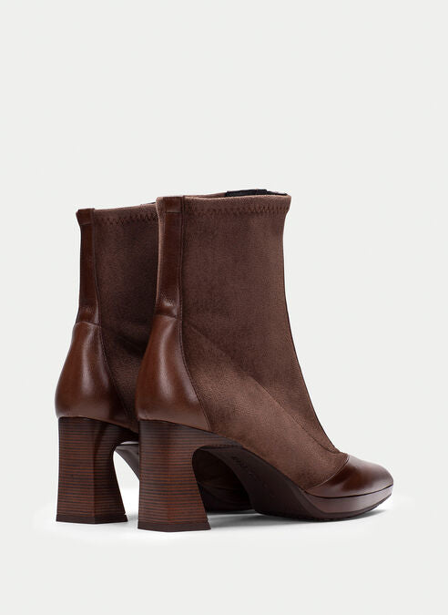 Hispanitas brown leather and stretch fabric pointed toe ankle boots
