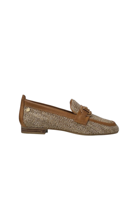 Carmela tan raffia leather loafers
