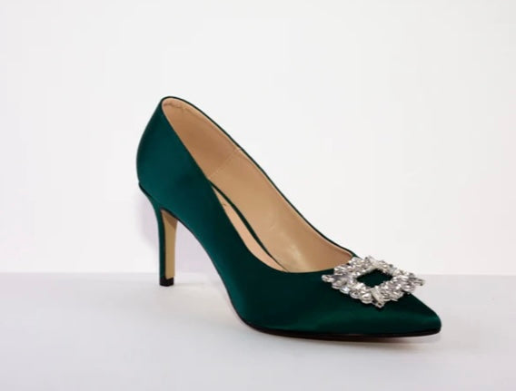Marian dark green satin shoes