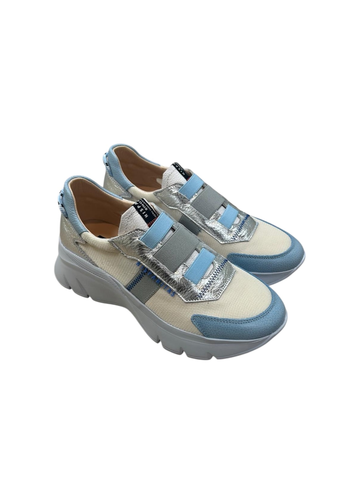 Hispanitas blue and silver leather platform sneaker