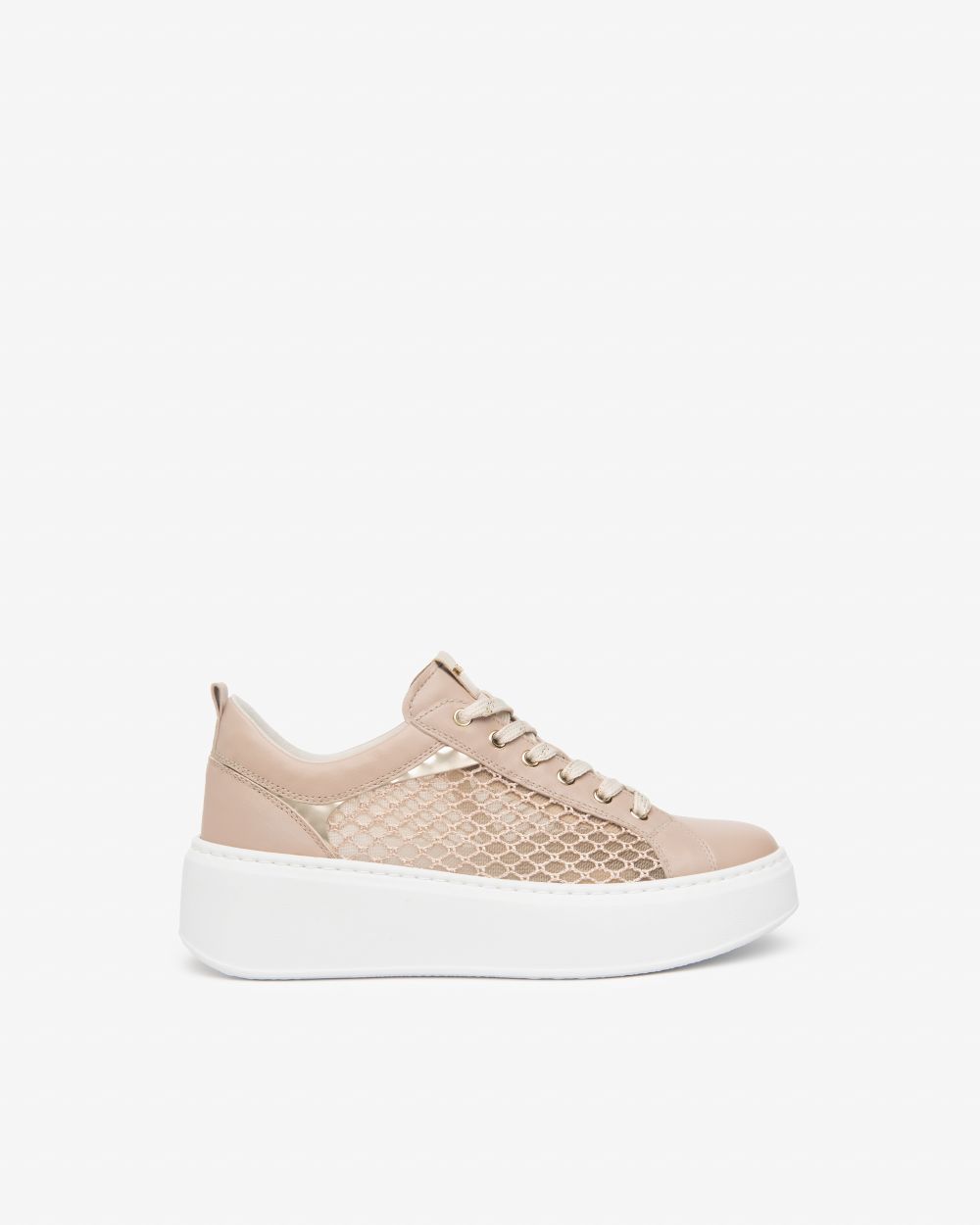 NeroGiardini beige and gold leather and canvas platform  sneakers - Melissakshoes