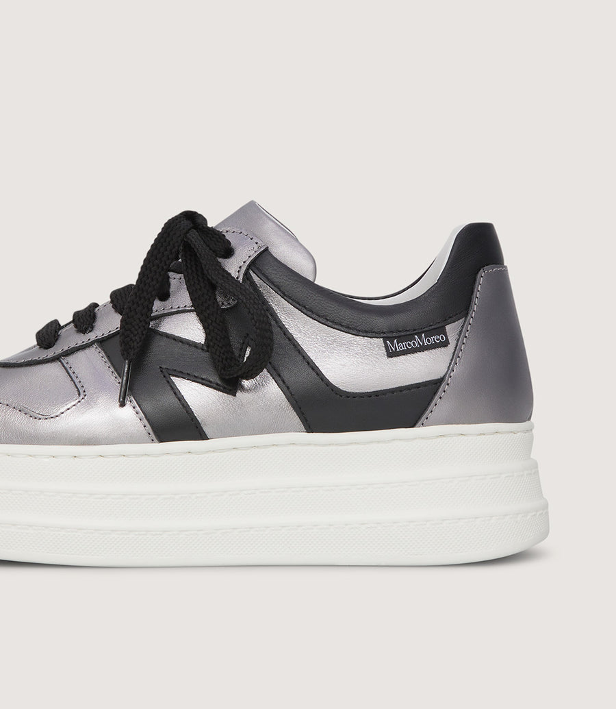 Marco Moreo silver and black leather platform sneakers - Melissakshoes