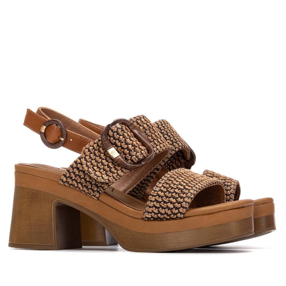 Carmela camel raffia  slingback sandals with block heel