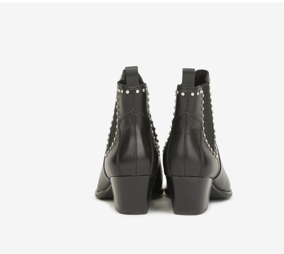 ASH Funk black leather western style boot with Cuban heel & studs