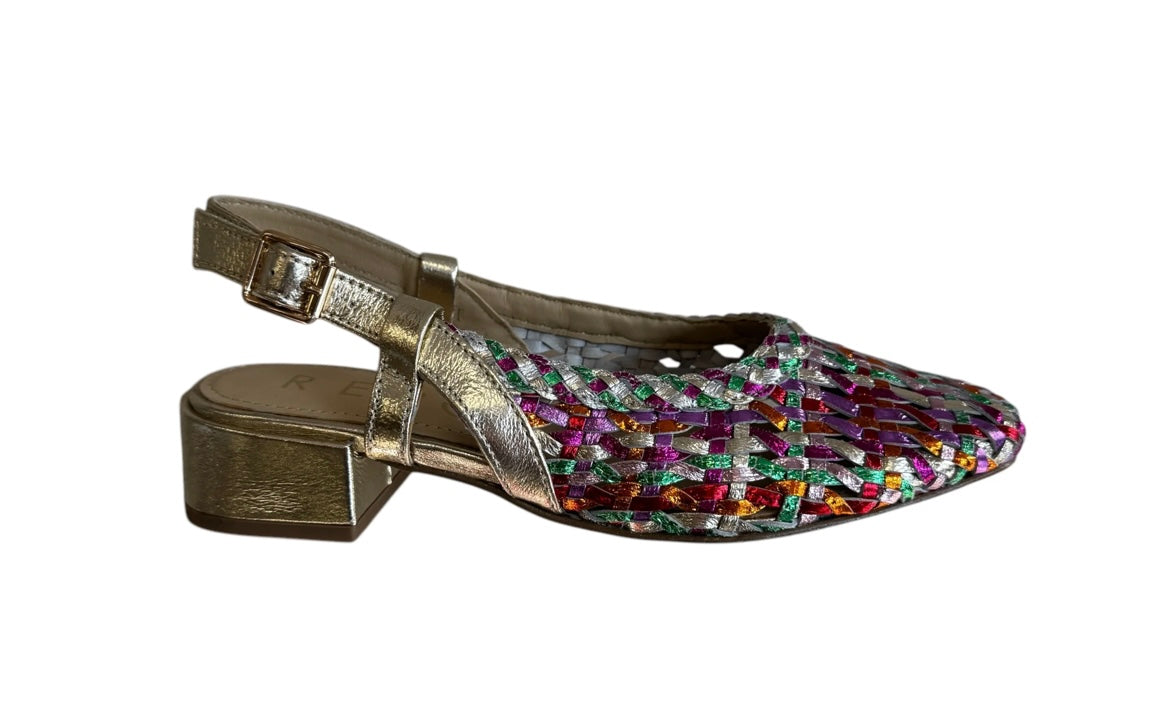 Repo leather multicoloured and gold slingbacks