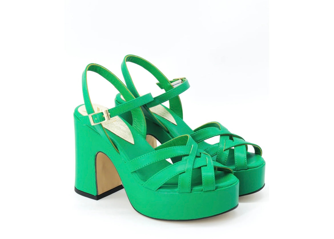 Marian green leather platform sandals