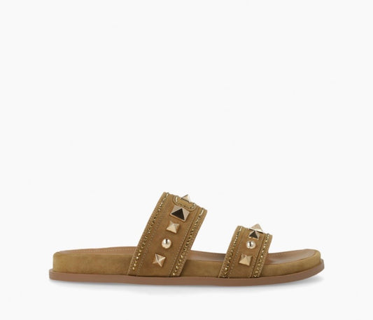 Lodi camel suede sandals with gold detailing - Melissakshoes