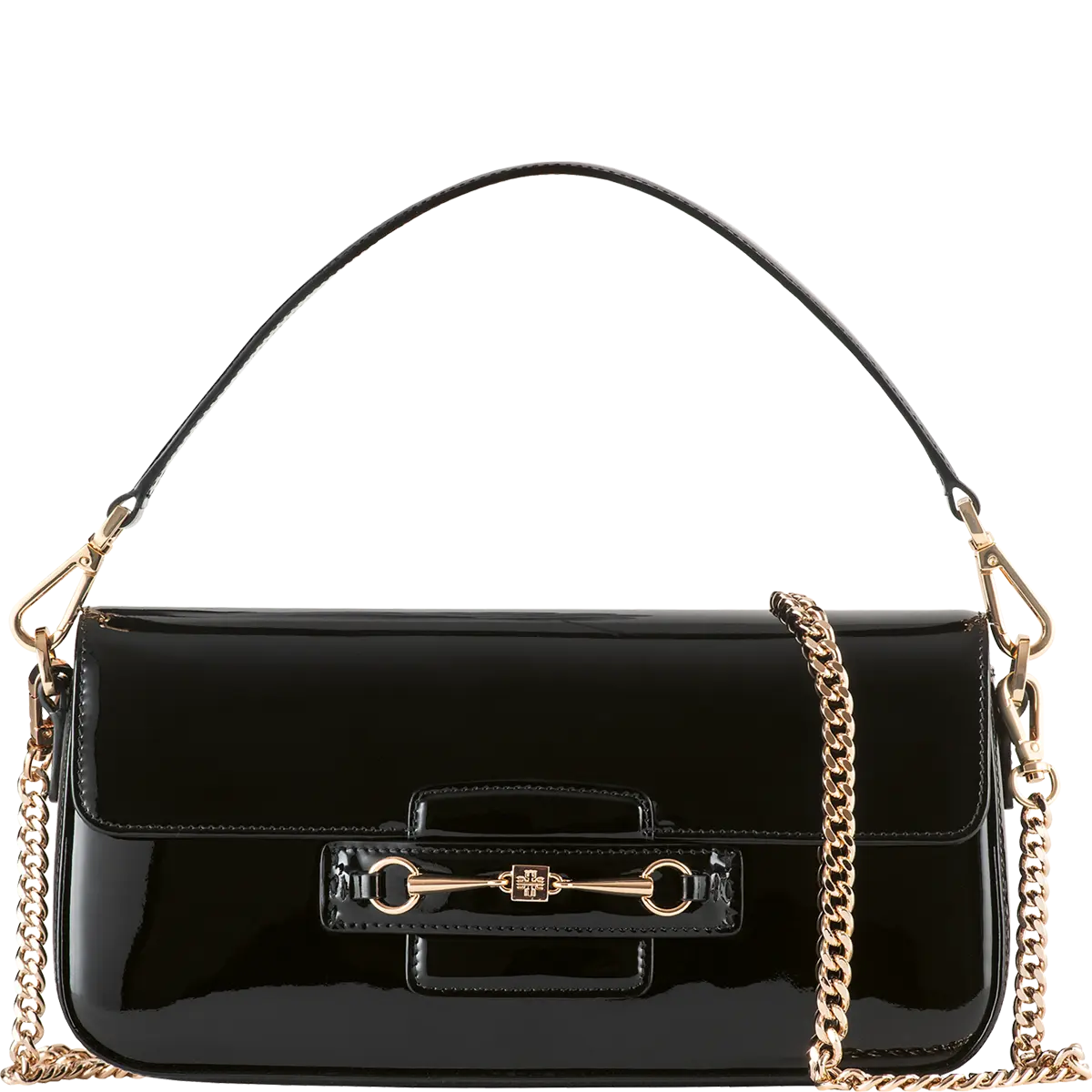Hōgl black patent leather baguette handbag