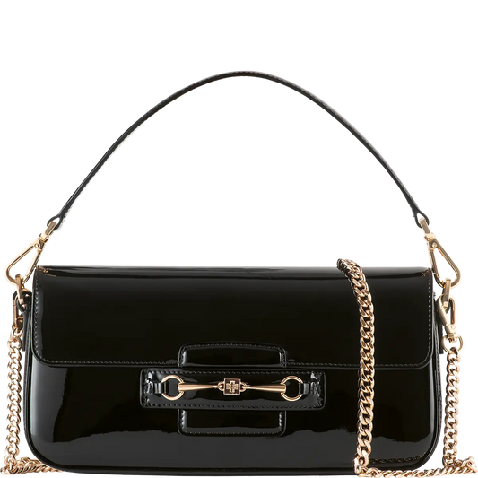 Hōgl black patent leather baguette handbag