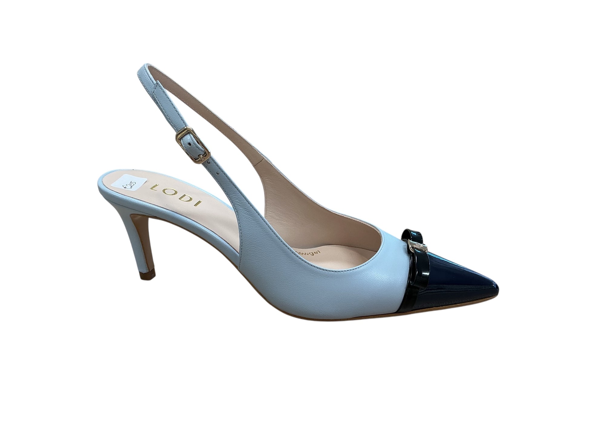 Lodi blue leather and navy patent toe slingback heel - Melissakshoes