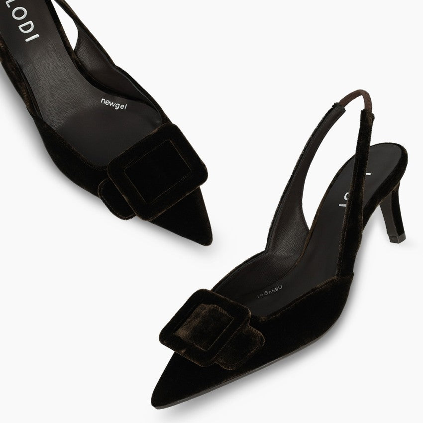 Lodi chocolate velvet slingback