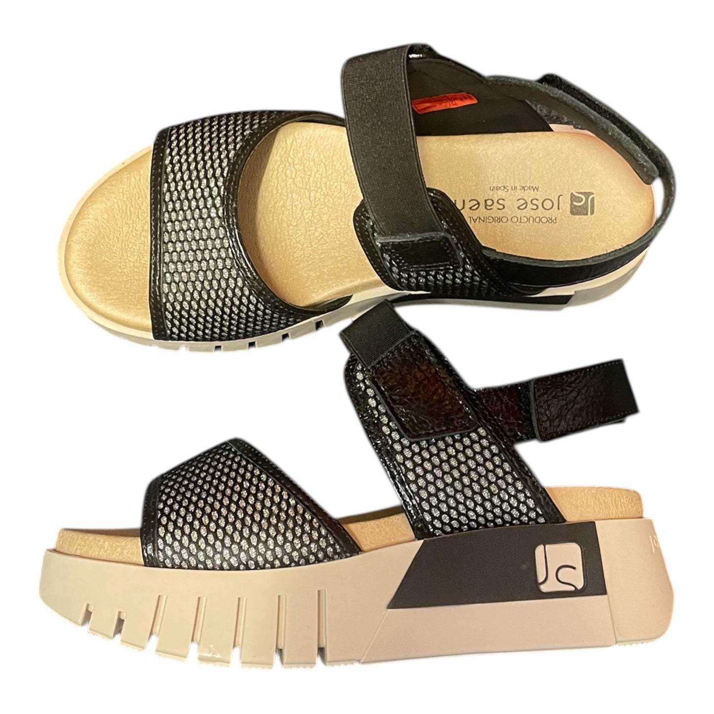 Jose Saenz black mesh and leather platform sandals