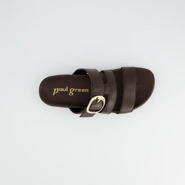 Paul green brown leather  strapped slide sandals with gold detailing - Melissakshoes