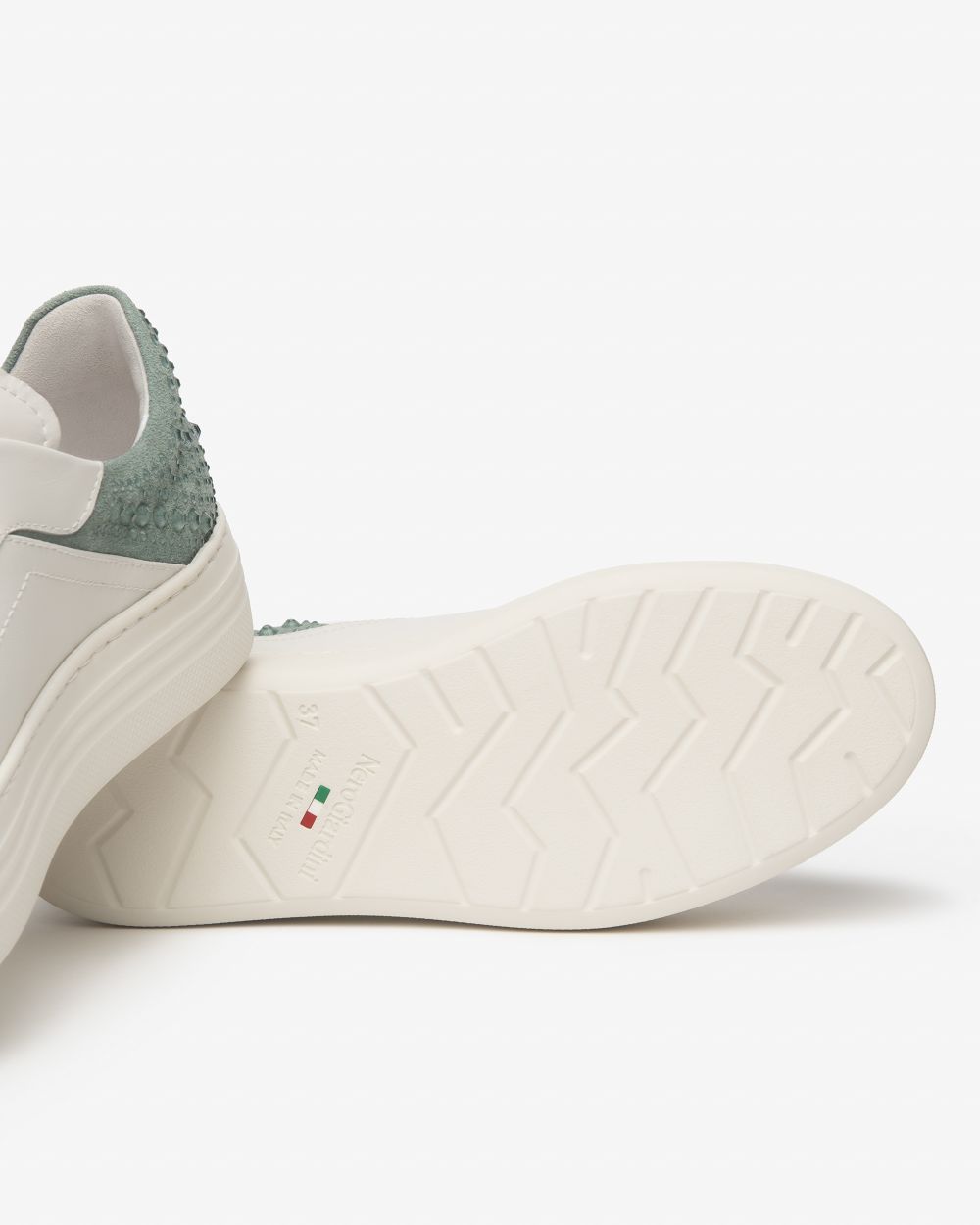 NeroGiardini white and green leather and suede platform sneakers - Melissakshoes
