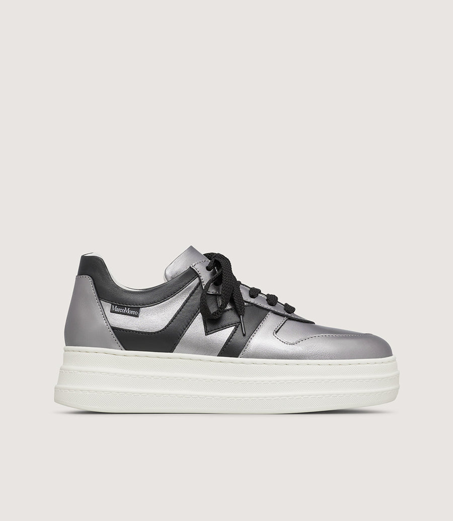 Marco Moreo silver and black leather platform sneakers - Melissakshoes