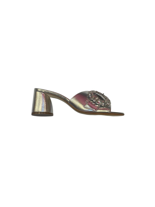 Le babe silver leather mules with block heel