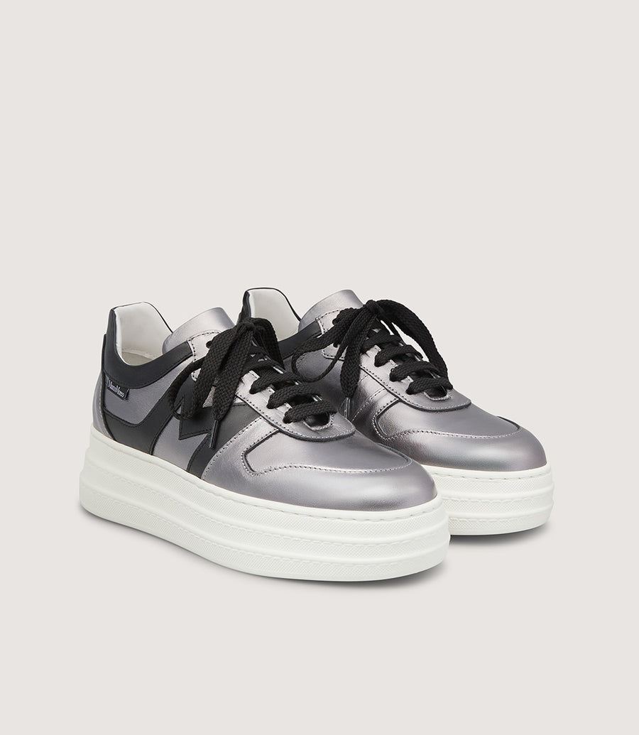 Marco Moreo silver and black leather platform sneakers - Melissakshoes