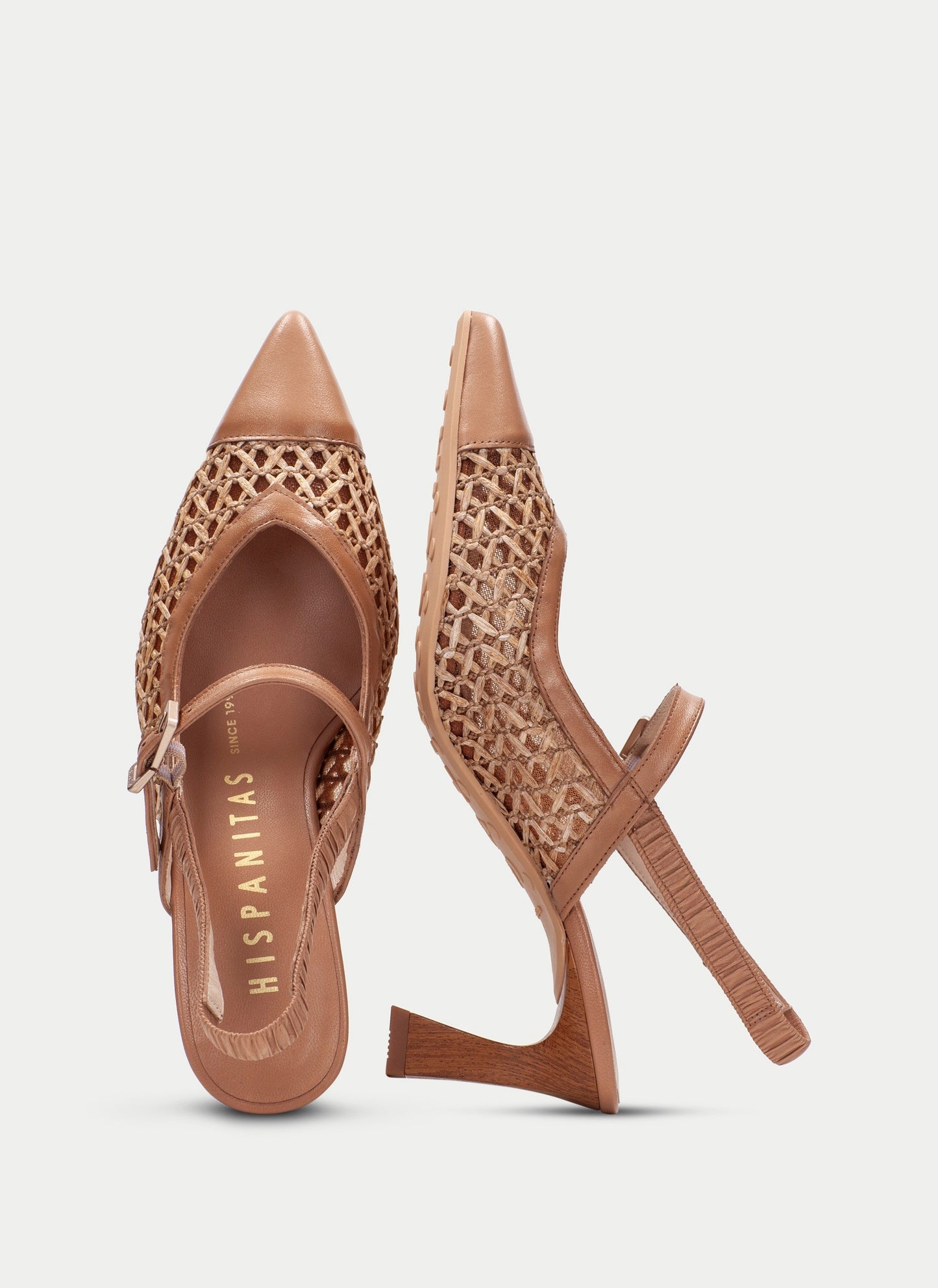 Hispanitas tan raffia and leather Mary Jane pointed slingback shoes - Melissakshoes