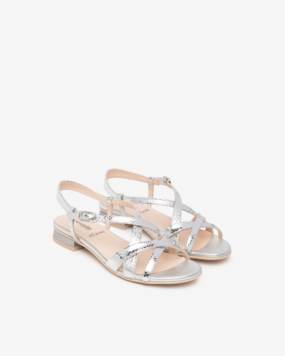 Nerogiardini metallic silver strapped sandal