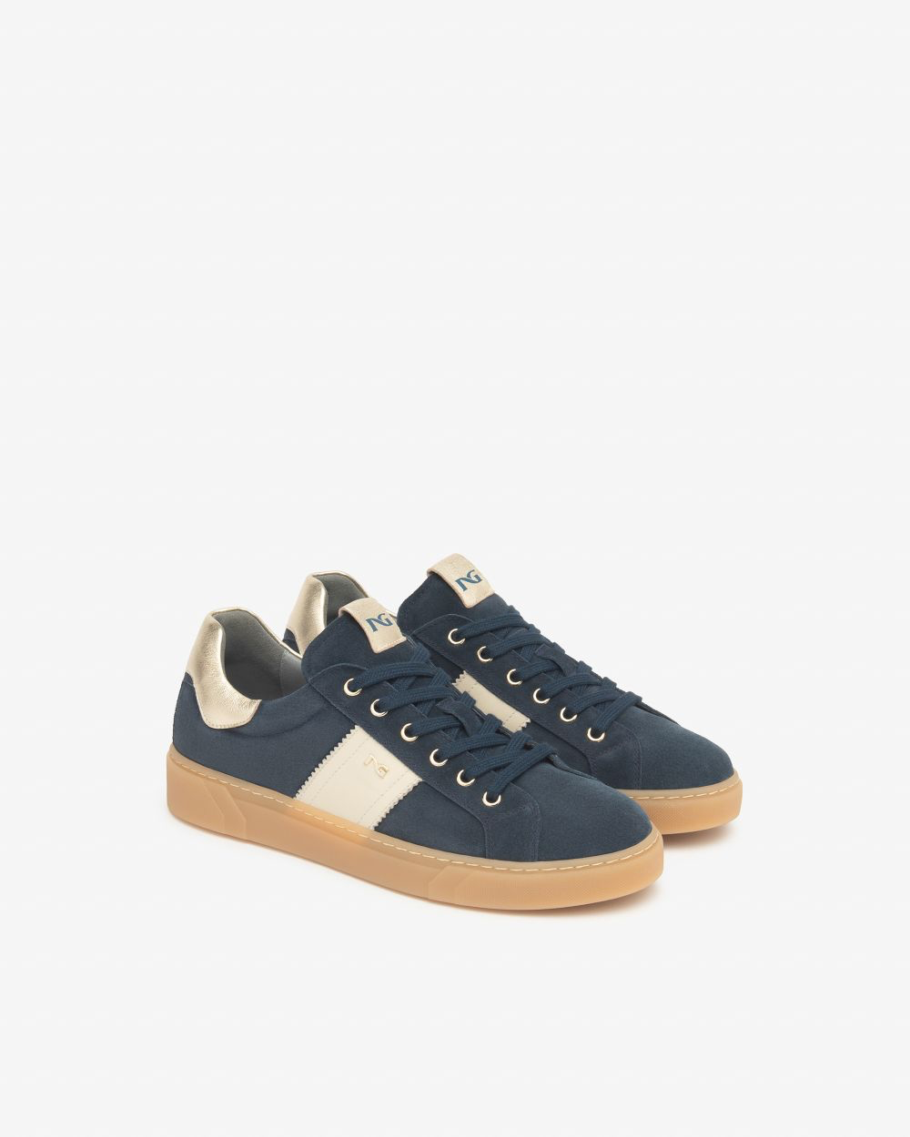 Nerogiardini navy suede & cream leather sneaker