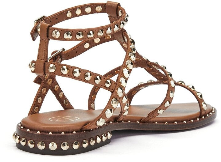 ASH precious tan leather gladiator sandal with gold studded detail