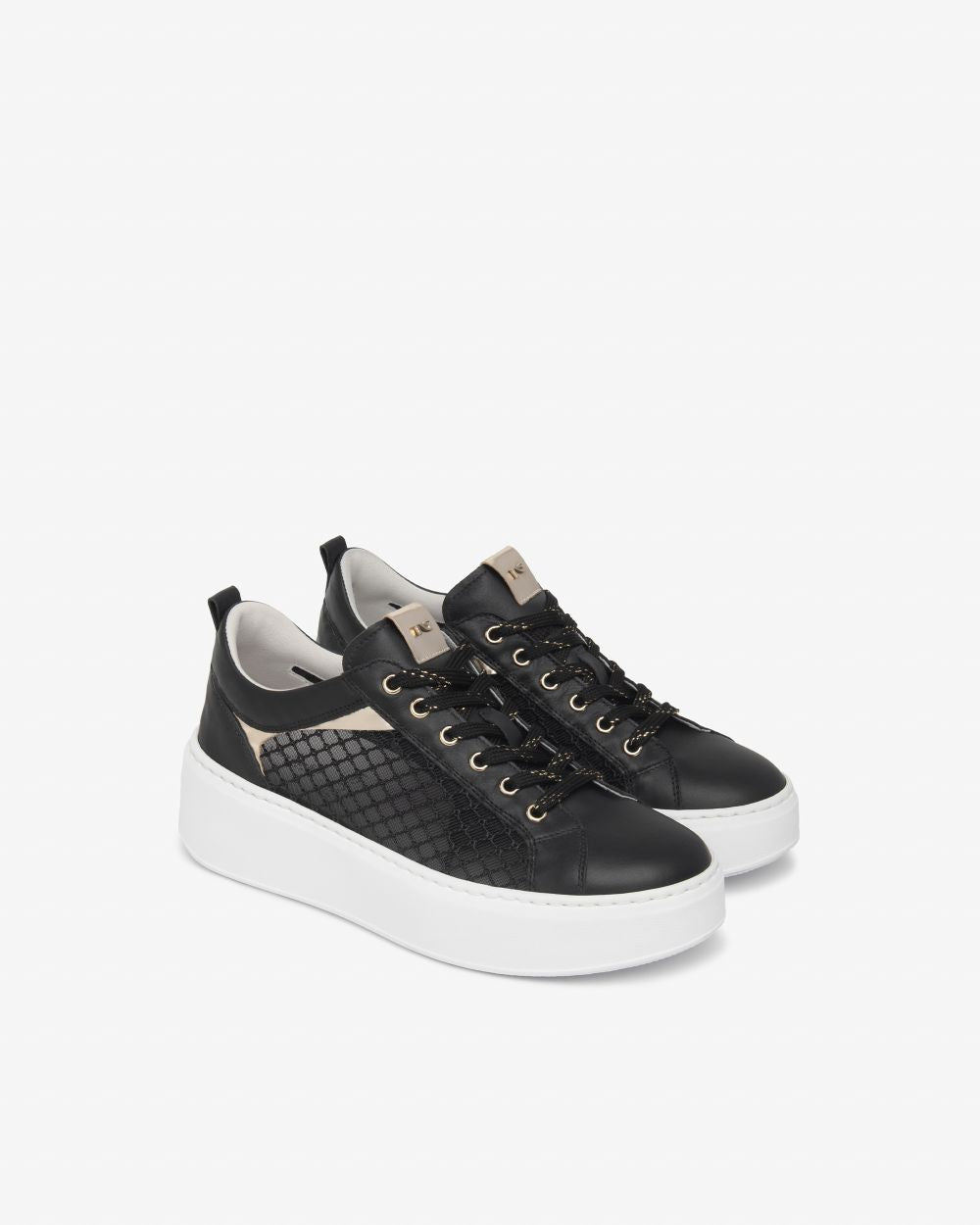 NeroGiardini black leather and canvas platform sneakers - Melissakshoes