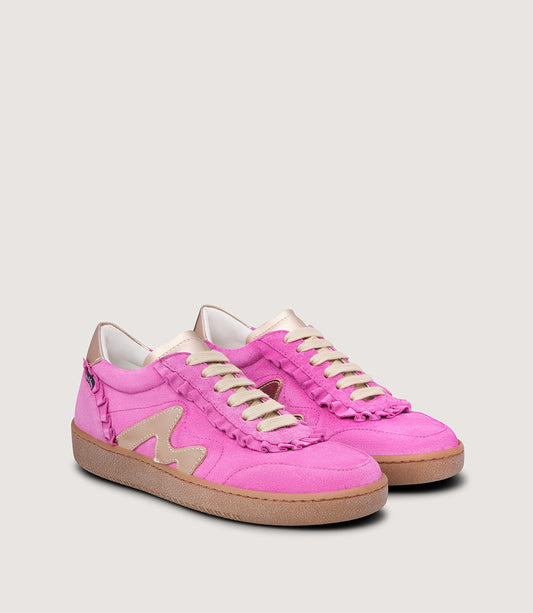 Marco Moreo pink and gold suede sneakers