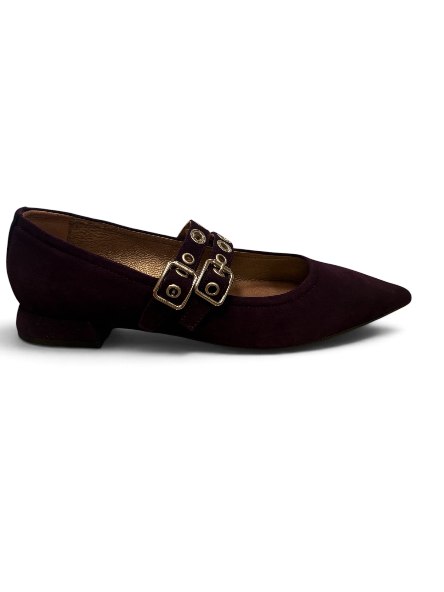 Marian aubergine suede Mary Jane ballerinas