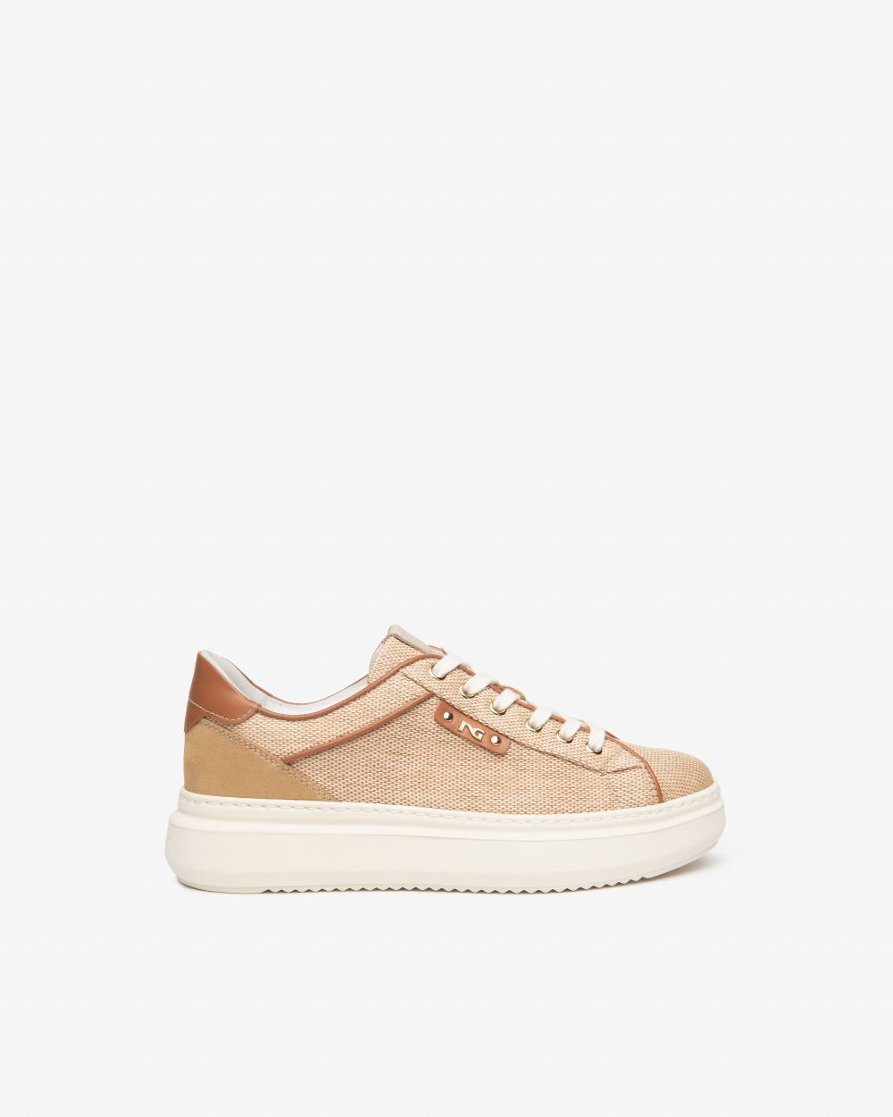 NeroGiardini fabric and tan leather platform sneakers - Melissakshoes