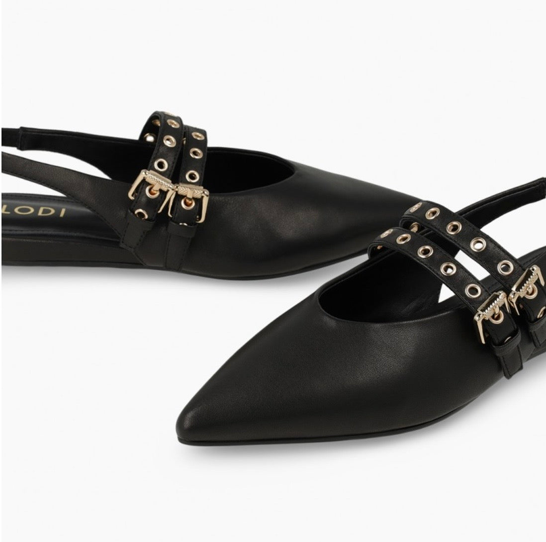 Lodi black leather ballerina slingback pump - Melissakshoes