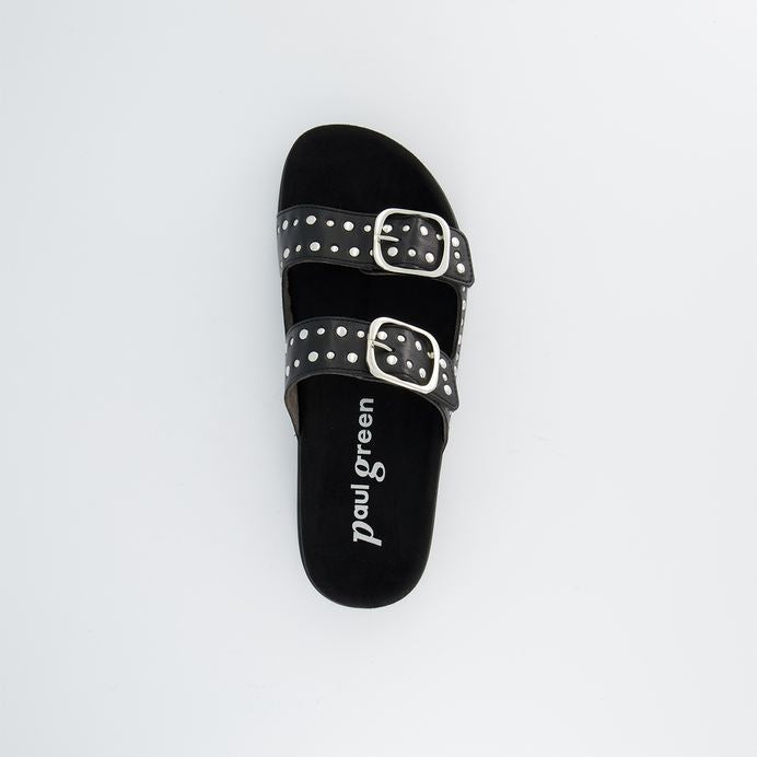 Paul Green black leather mules with silver studded detail - Melissakshoes