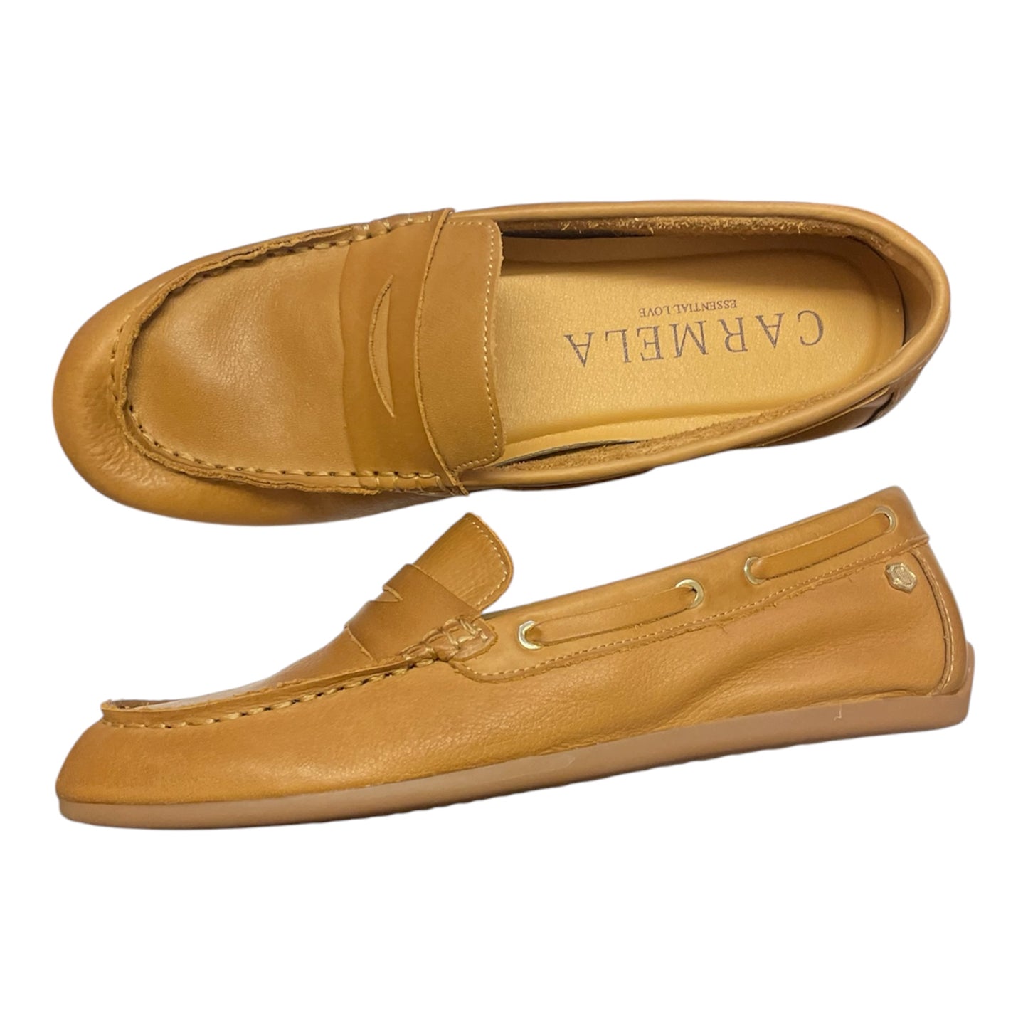 Carmela tan leather slip on loafers
