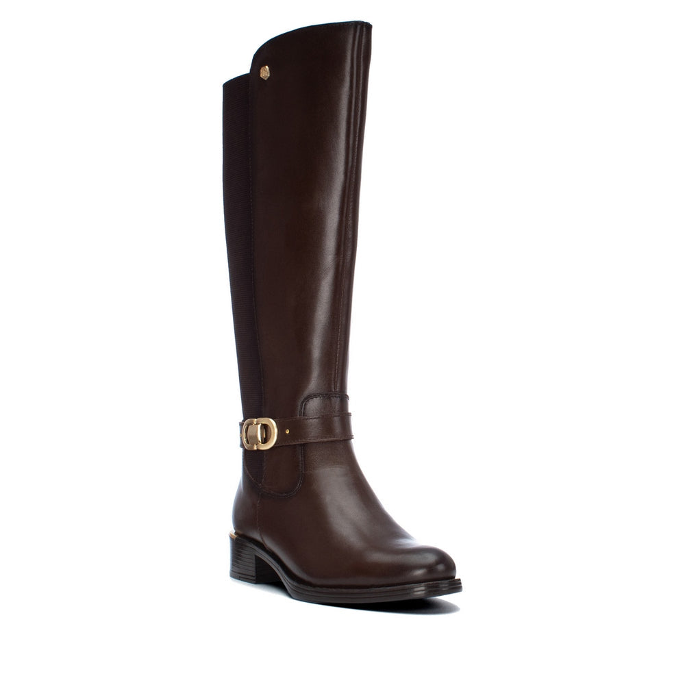 Carmela brown leather and fabric knee high boots