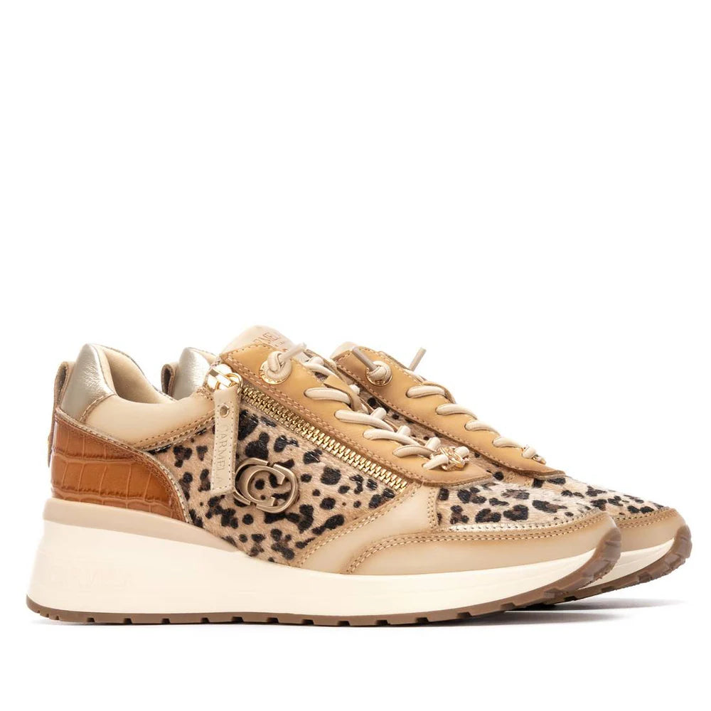 Carmela leopard print and beige leather sneakers