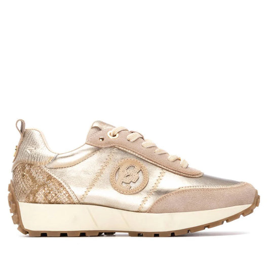 Carmela gold and beige leather and suede sneakers